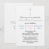 Eerste Heilige Communie Drieling Blauw Roze Kaart (Voorkant / Achterkant)