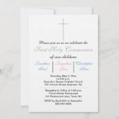 Eerste Heilige Communie Drieling Blauw Roze Kaart (Voorkant)