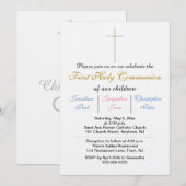 Eerste Heilige Communie Drieling Roze Blauw Goud Kaart (Voorkant / Achterkant)