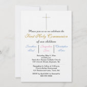 Eerste Heilige Communie Drieling Roze Blauw Goud Kaart (Voorkant)