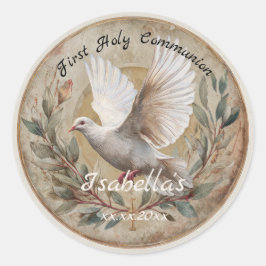 Eerste Heilige Communie Duif Vintage Christelijk T Ronde Sticker