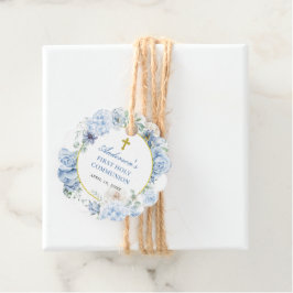 Eerste Heilige Communie Dusty Blue Floral Bedankjes Labels