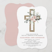 Eerste Heilige Communie Dusty Pink Rose Greenery Kaart (Voorkant / Achterkant)