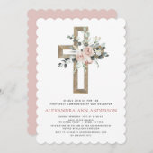 Eerste Heilige Communie Dusty Pink Rose Greenery Kaart (Voorkant / Achterkant)