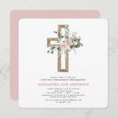 Eerste Heilige Communie Dusty Pink Rose Greenery Kaart (Voorkant / Achterkant)