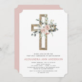 Eerste Heilige Communie Dusty Pink Rose Greenery Kaart (Voorkant / Achterkant)