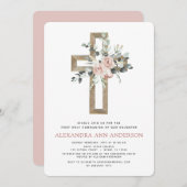 Eerste Heilige Communie Dusty Pink Rose Greenery Kaart (Voorkant / Achterkant)