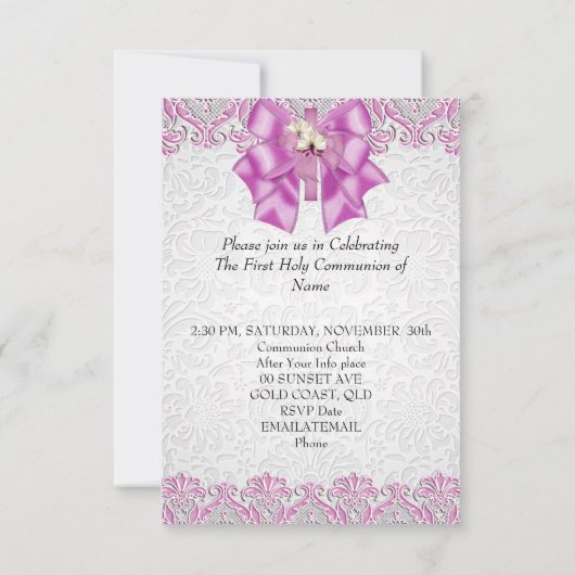 Eerste Heilige Communie Eerste Kruismeisjes Lila R Kaart (Achterkant)