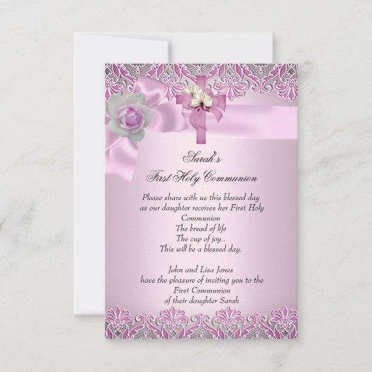 Eerste Heilige Communie Eerste Kruismeisjes  Roze Kaart (Voorkant)