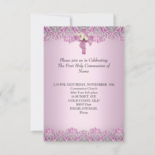 Eerste Heilige Communie Eerste Kruismeisjes  Roze Kaart (Achterkant)