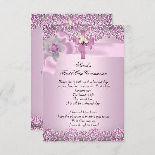 Eerste Heilige Communie Eerste Kruismeisjes  Roze Kaart (Voorkant / Achterkant)