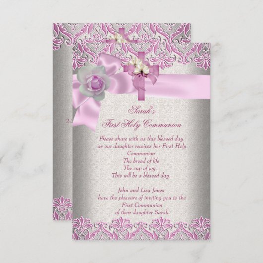 Eerste Heilige Communie Eerste Kruismeisjes Roze Kaart (Voorkant / Achterkant)