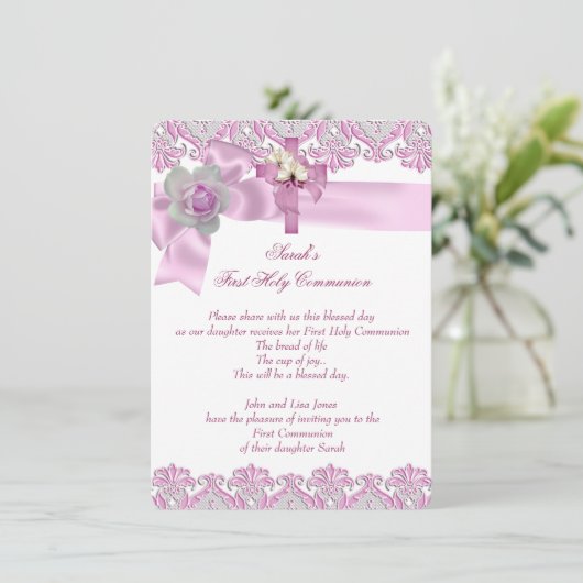 Eerste Heilige Communie Eerste Kruismeisjes Witte  Kaart (Staand voorkant)