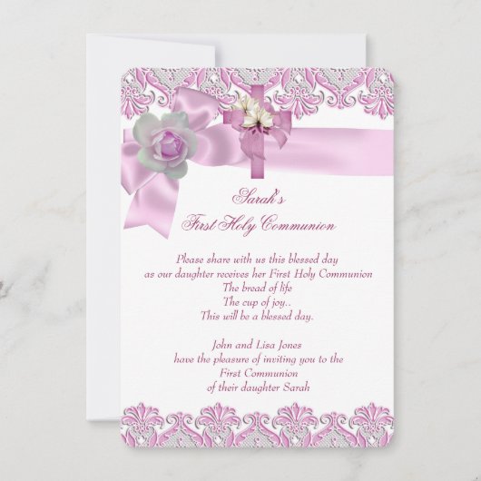 Eerste Heilige Communie Eerste Kruismeisjes Witte  Kaart (Voorkant)