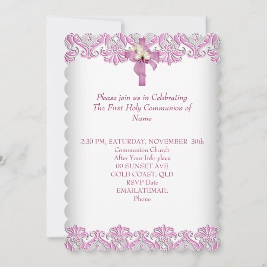 Eerste Heilige Communie Eerste Kruismeisjes Witte Kaart (Achterkant)