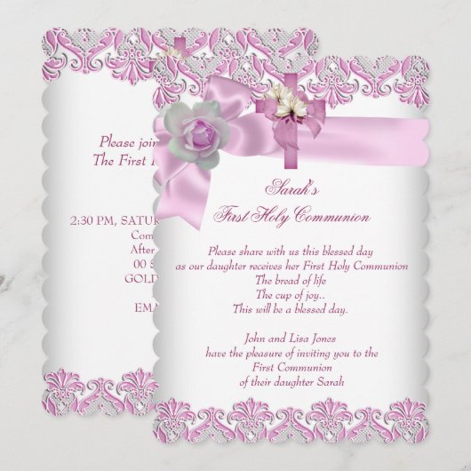 Eerste Heilige Communie Eerste Kruismeisjes Witte  Kaart (Voorkant / Achterkant)