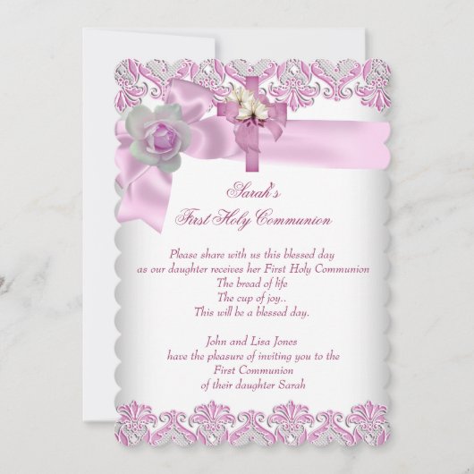 Eerste Heilige Communie Eerste Kruismeisjes Witte  Kaart (Voorkant)