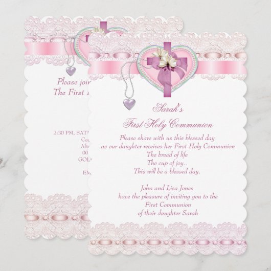 Eerste Heilige Communie Eerste Kruismeisjes Witte  Kaart (Voorkant / Achterkant)