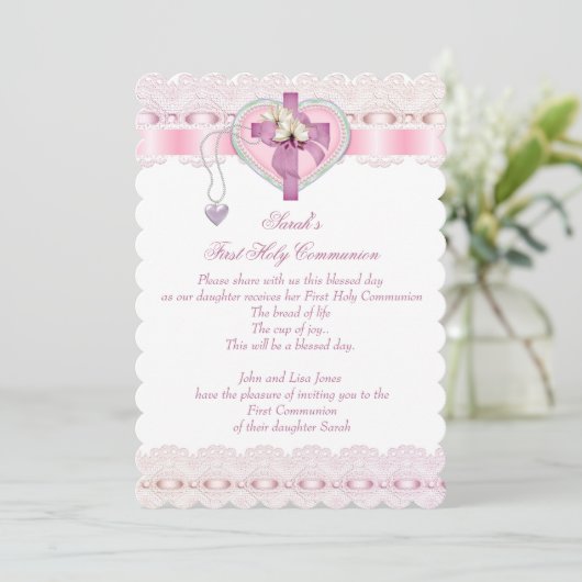 Eerste Heilige Communie Eerste Kruismeisjes Witte  Kaart (Staand voorkant)