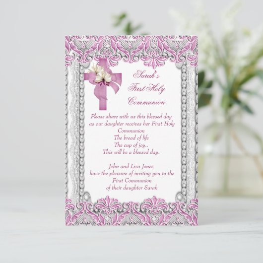 Eerste Heilige Communie Eerste Kruismeisjes Witte  Kaart (Staand voorkant)