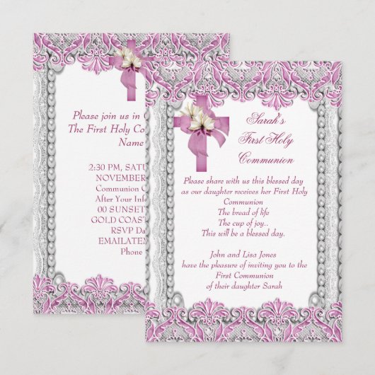 Eerste Heilige Communie Eerste Kruismeisjes Witte  Kaart (Voorkant / Achterkant)