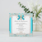 Eerste Heilige Communie Eerste Meisjes Kruis Blauw Kaart (Staand voorkant)