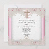 Eerste Heilige Communie Eerste Meisjes Kruis Roze Kaart (Achterkant)