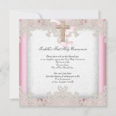 Eerste Heilige Communie Eerste Meisjes Kruis Roze Kaart (Voorkant)