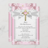 Eerste Heilige Communie Eerste Meisjes Kruisroze 6 Kaart (Voorkant / Achterkant)