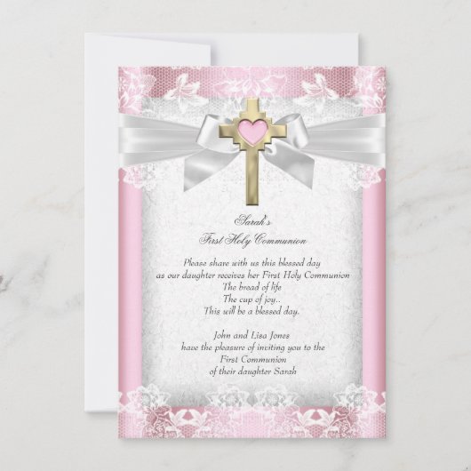 Eerste Heilige Communie Eerste Meisjes Kruisroze 6 Kaart (Voorkant)