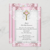 Eerste Heilige Communie Eerste Meisjes Kruisroze 8 Kaart (Voorkant / Achterkant)