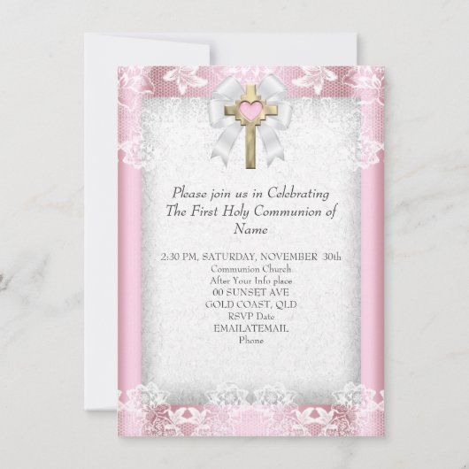 Eerste Heilige Communie Eerste Meisjes Kruisroze 8 Kaart (Achterkant)