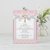 Eerste Heilige Communie Eerste Meisjes Kruisroze k Kaart (Staand voorkant)