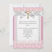 Eerste Heilige Communie Eerste Meisjes Kruisroze k Kaart (Achterkant)