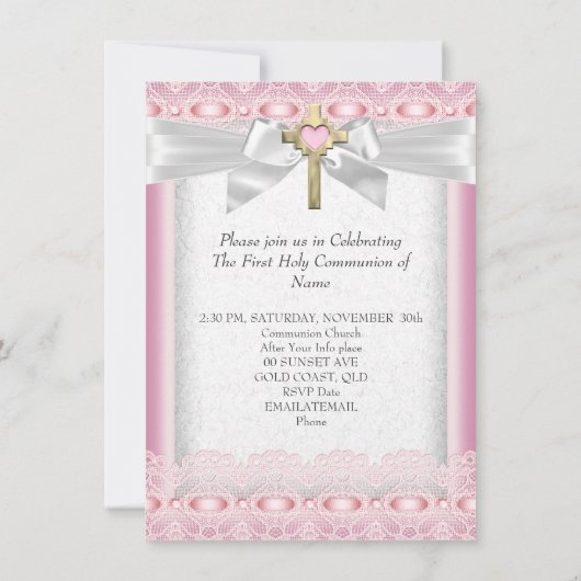Eerste Heilige Communie Eerste Meisjes Kruisroze k Kaart (Achterkant)