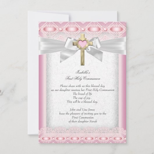 Eerste Heilige Communie Eerste Meisjes Kruisroze k Kaart (Voorkant)