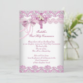 Eerste Heilige Communie Eerste Meisjes Roze Pearl  Kaart (Staand voorkant)