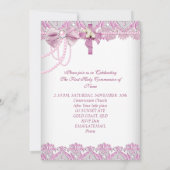 Eerste Heilige Communie Eerste Meisjes Roze Pearl  Kaart (Achterkant)