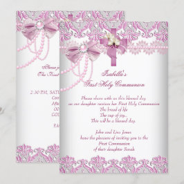Eerste Heilige Communie Eerste Meisjes Roze Pearl  Kaart