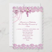 Eerste Heilige Communie Eerste Meisjes Roze Pearl Kaart (Achterkant)