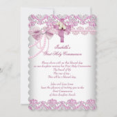 Eerste Heilige Communie Eerste Meisjes Roze Pearl Kaart (Voorkant)