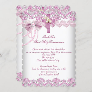 Eerste Heilige Communie Eerste Meisjes Roze Pearl  Kaart
