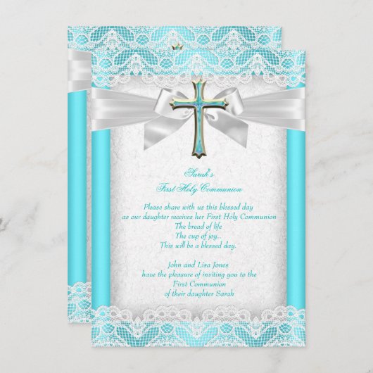 Eerste Heilige Communie Eerste Meisjeskruis Blauwg Kaart (Voorkant / Achterkant)