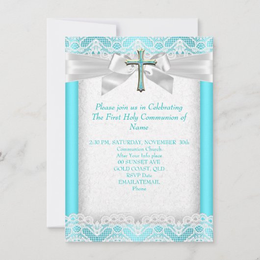 Eerste Heilige Communie Eerste Meisjeskruis Blauwg Kaart (Achterkant)