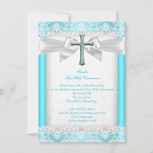 Eerste Heilige Communie Eerste Meisjeskruis Blauwg Kaart (Voorkant)