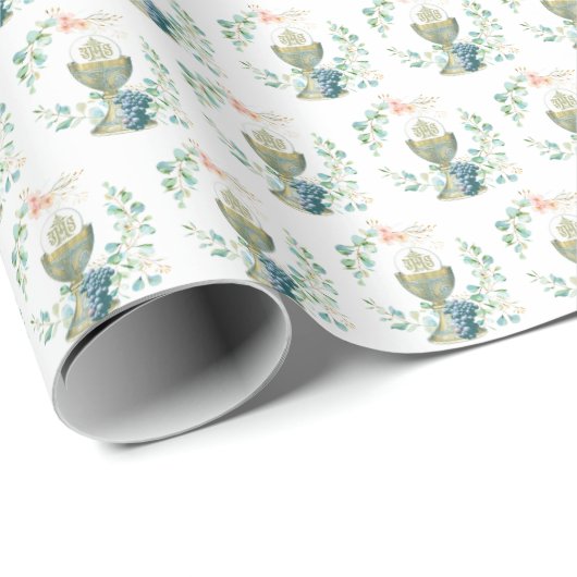 Eerste Heilige Communie Elegant Eucalyptus katholi Cadeaupapier (Rol Hoek)