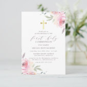 Eerste Heilige Communie Elegant Floral Aankondiging (Staand voorkant)