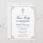 Eerste Heilige Communie Elegant Geweven Zilver Lij Kaart (Voorkant)