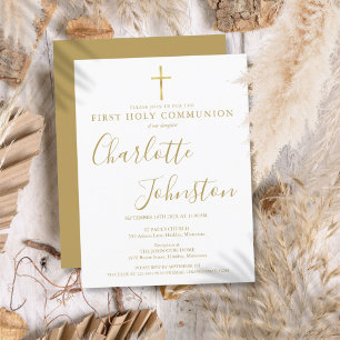 Eerste Heilige Communie Elegant Gold Signature Uitnodiging Briefkaart