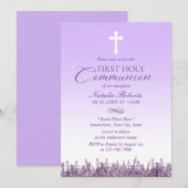 Eerste Heilige Communie Elegant Lavender Floral Kaart (Voorkant / Achterkant)